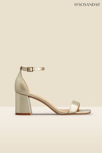 Sosandar Gold Leather Low Block Heels Two Part Sandals entre (N56822) | £79