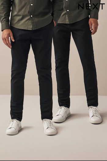 Black Skinny Stretch Chino Trousers LONG 2 Pack (N56827) | £42