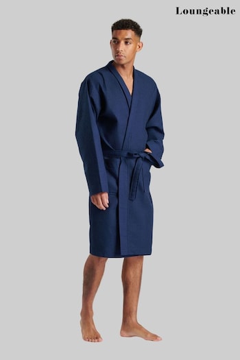 Loungeable Blue Mens Waffle Robe (N56837) | £38