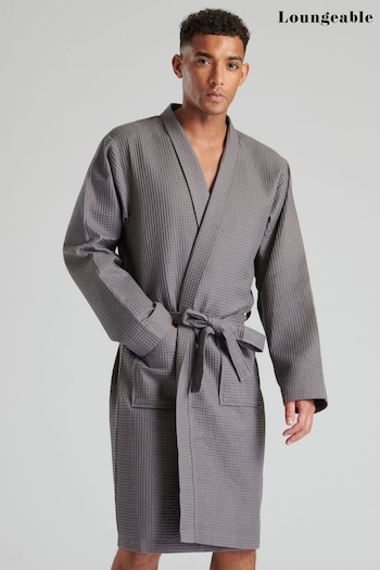 Loungeable Grey Mens Waffle Robe (N56838) | £38