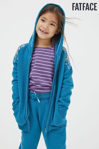 Fat Face Turquoise Embroidered Zip Through Hoodie (N56842) | £24