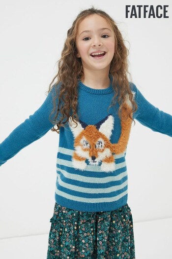 Fat Face Turquoise Felicity Fox Knitted Jumper (N56848) | £28