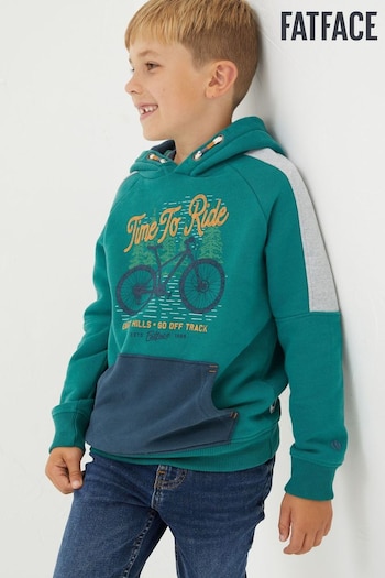 Fat Face Green Bike Graphic Popover Hoodie (N56858) | £24