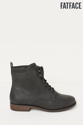 FatFace Black Catrin Lace Up Ankle Boots gebrochenem (N56885) | £89