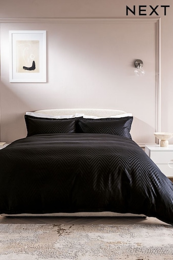Black 200TC 100% Cotton Hotel Jacquard Duvet Cover and Pillowcase Set (N56973) | £50 - £80