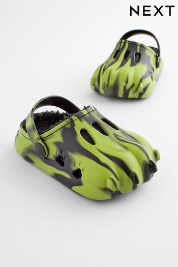 Black/Green Faux Fur Lined Claw Clog Slippers (N57021) | £11 - £14
