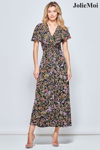 Jolie Moi V-Neck Twist Front Jersey Maxi Black Dress (N57024) | £79