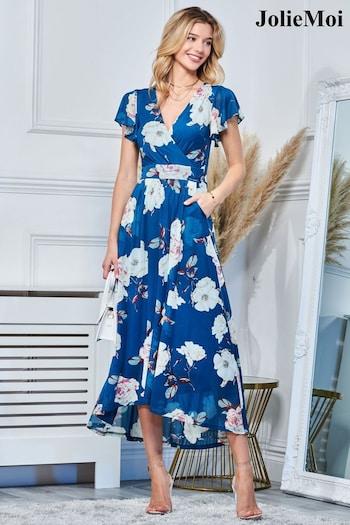 Jolie Moi Blue Dipped Hem Mesh Maxi Dress (N57025) | £79
