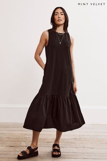 Mint Velvet Black Drop Hem Midi Dress (N57027) | £89