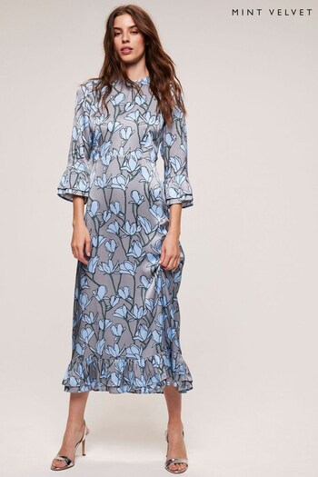 Mint Velvet Grey Layla Print Pleated Midi Dress (N57028) | £139