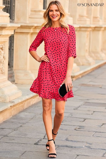 Sosandar Pink Spot Ruffle Hem Shift Dress (N57057) | £75