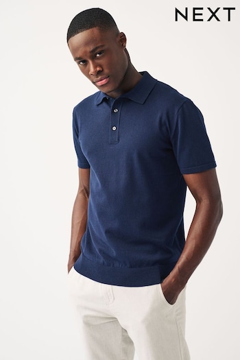 Navy Slim Fit Knitted Short Sleeve Polo Shirt (N57082) | £24