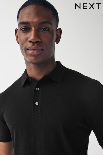 Black Slim Fit Knitted Short Sleeve Polo Shirt (N57085) | £24