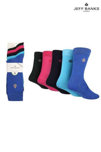 Jeff Banks Red Recycled Cotton Crown Detail Pop Colour 5 Pack Socks (N57090) | £14