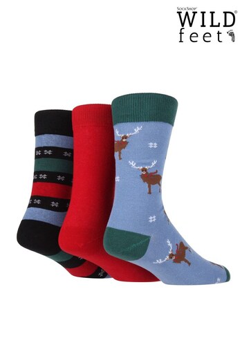 Wild Feet Green Gift Boxed Reindeer 3 Pack Socks (N57101) | £16