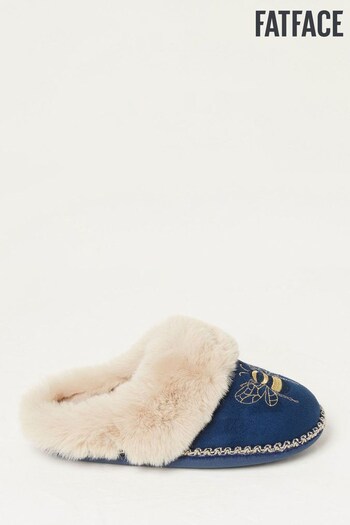 FatFace Blue Maia Bee Embroidery Mule Slippers (N57122) | £35