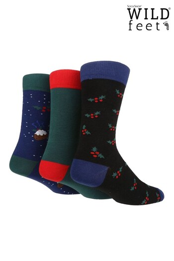 Wild Feet Multi Gift Boxed Christmas Pudding 3 Pack Socks (N57131) | £16