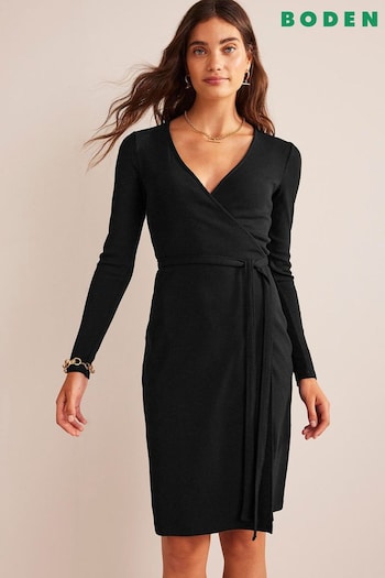 Boden Black Ribbed Jersey Wrap Dress (N57215) | £75