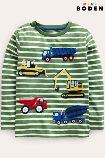 Boden Green Appliqué Truck Breton T-Shirt (N57234) | £19 - £21