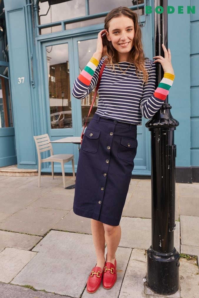 Buy Women s Blue Knee Length High Waisted Skirts Online Next UK