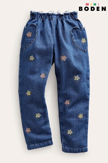 Boden Blue Embroidered Pull-on Trousers (N57278) | £32 - £37