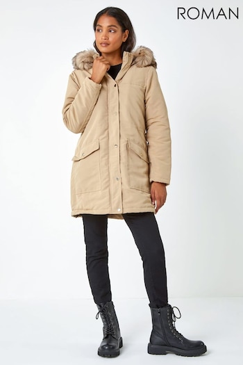 Roman Brown Faux Fur Hood Parka Coat (N57279) | £75