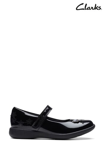 Clarks Black Pat Etch Space K. Shoes (N57426) | £44 - £46