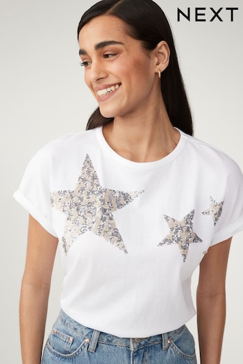 White Sparkle Sequin Star T-Shirt (N57471) | £22