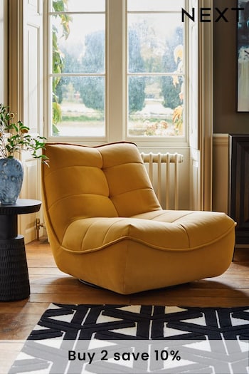 Soft Velvet Ochre Yellow Lucca Swivel Pillow Accent Chair (N57541) | £399