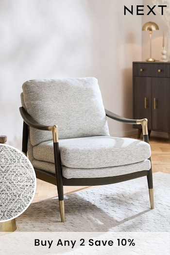 Geo Weave Light Grey, Ezra Dark Frame Flinton Wooden Accent Chair (N57546) | £399