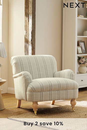 Thatched Linen Stripe Natural Lilly Accent Chair (N57558) | £375