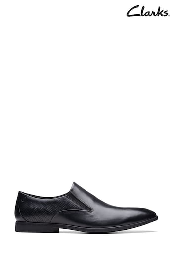 Clarks Black Leather Boswyn Slip Retro Shoes (N57587) | £70