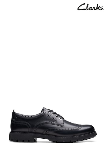 Clarks Black Leather Batcombe Far Shoes crater (N57592) | £100
