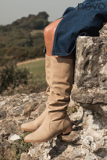 Novo Natural Josslyn Ruched Knee High Flat Boots (N57645) | £49