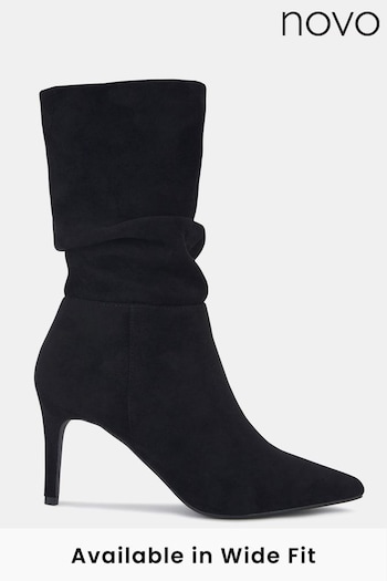 Novo Black Wide Fit Dekota Mid Heel Point Ruched Ankle Boots (N57664) | £48