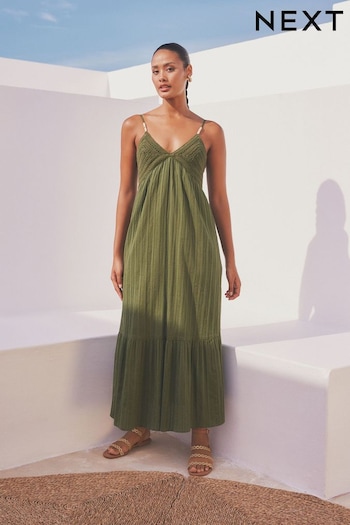 Khaki Green Crochet Midi Summer Dress (N57682) | £52