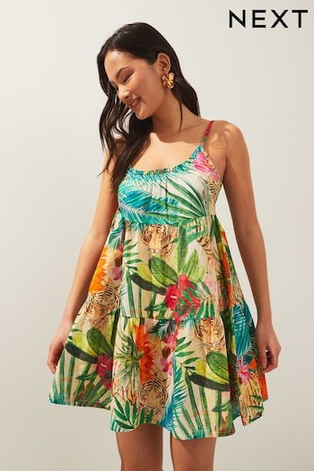 Tropical Mini Tiered Summer Cotton INDICODE Dress (N57705) | £18