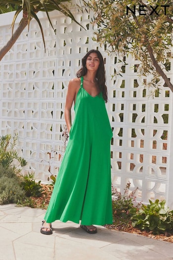 Green 100% Cotton Knot Summer Maxi Dress (N57713) | £32
