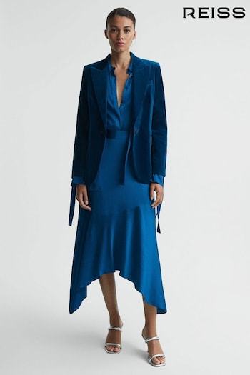 Reiss Dark Blue Lisa Hammered Satin Midi Skirt (N57721) | £168