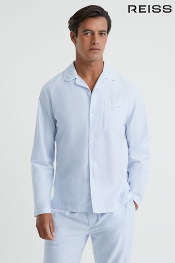 Reiss Blue/White Westley Striped Cotton Button-Through Pyjama Shirt (N57729) | £78