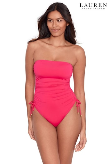 Lauren Ralph Lauren Pink Beach Club Solids Ruched Strapless Swimsuit (N57744) | £179