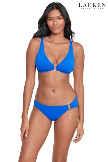 Lauren Ralph Lauren Blue Beach Club Solids Ring Front Bikini Bottoms (N57754) | £79