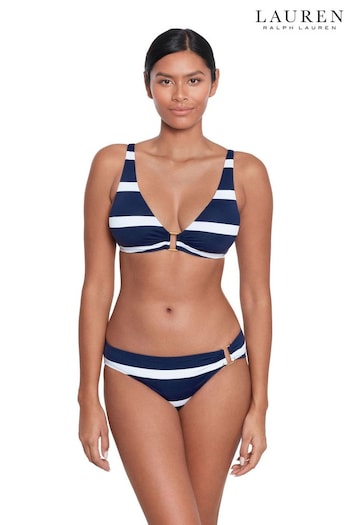 Lauren Ralph Lauren Blue Mariner Stripe Ring Front Bikini Bottoms (N57757) | £79