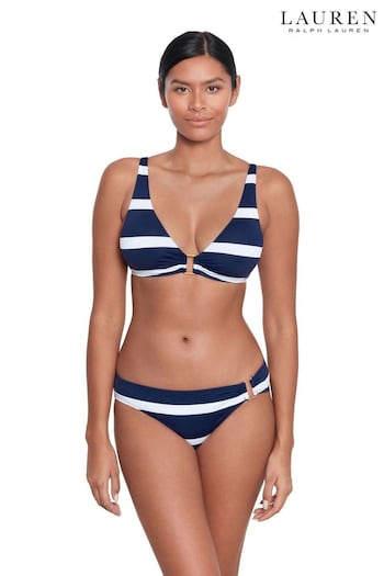 Lauren Ralph Lauren Blue Mariner Stripe Ring Front Halter Bikini Top (N57758) | £109