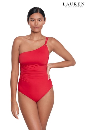 Lauren Ralph Lauren Red Beach Club Solids Double Strap One Shoulder Swimsuit (N57759) | £169