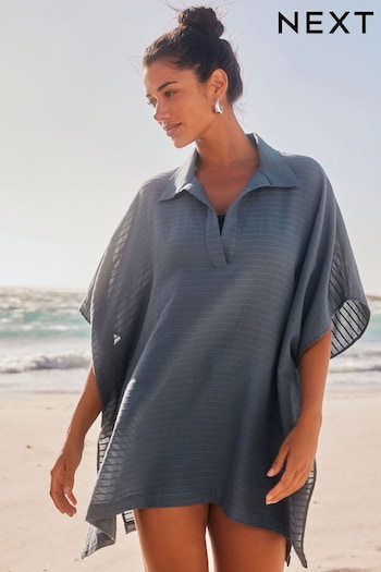 Blue Textured Longline Overhead Shirt Cover-Up (N57775) | £29