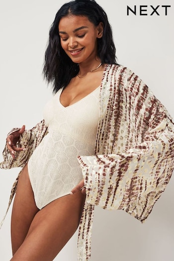 Rust Brown/Gold Tie Front Kimono Cover-Up (N57778) | £36