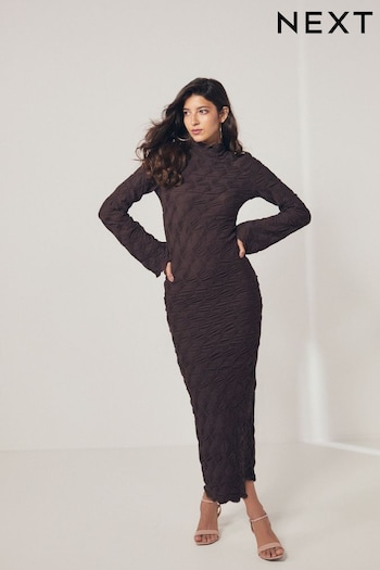 Brown Long Sleeve Textured Column Dress (N57789) | £38