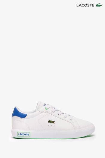 Lacoste pinces Kids White Powercourt 124 Leather Trainers (N57877) | £50