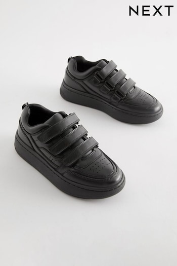 Black Standard Fit (F) School Leather Touch Fastening Strap Shoes (N57914) | £26 - £33